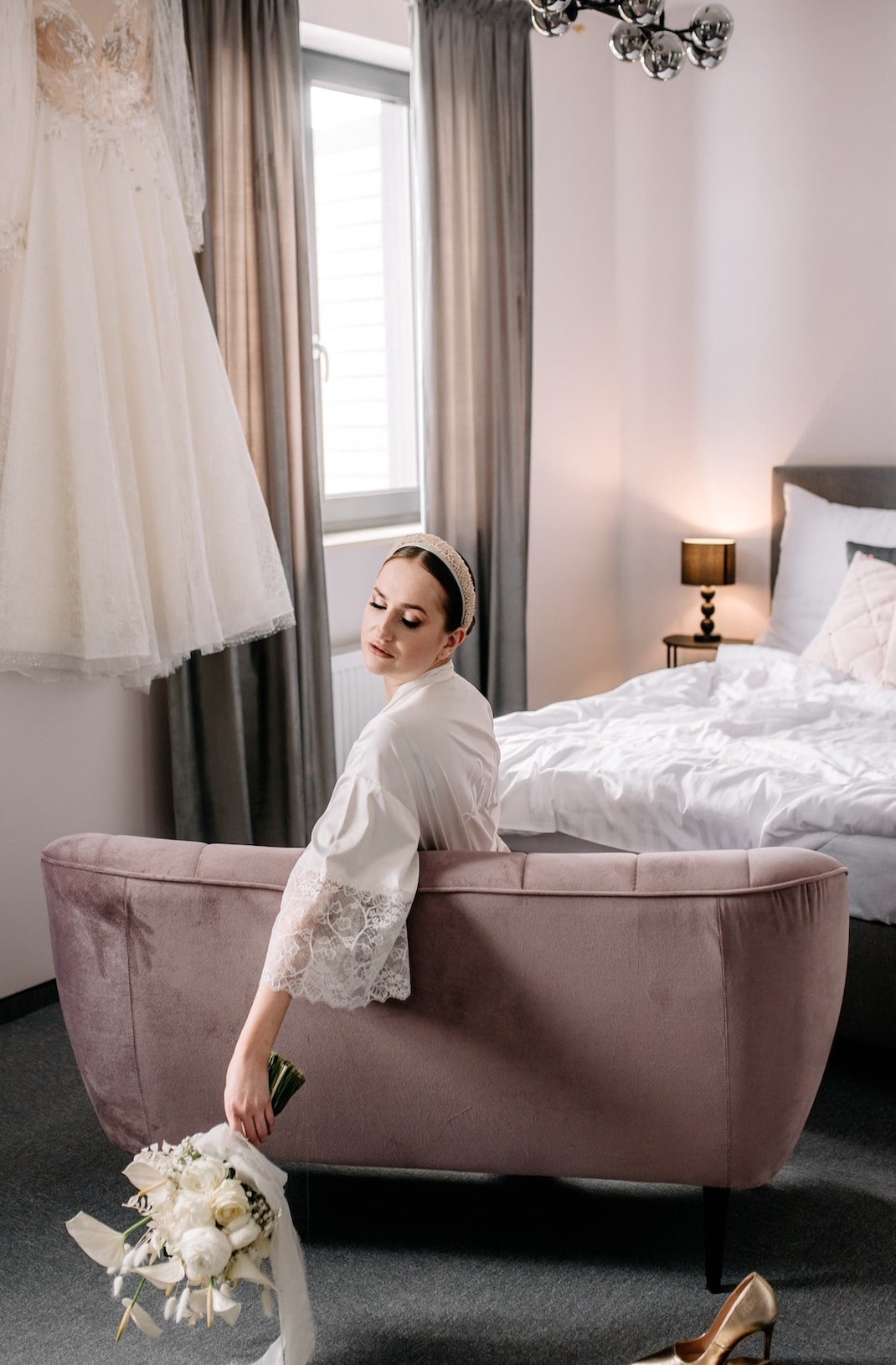 A bride -to-be in a hotel room